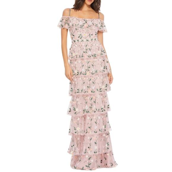 Mac Duggal 9069 Off Shoulder Embroidered Ruffle Tiered Gown, Size 6, New w/ Tag - Picture 1 of 13